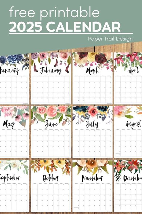 Print these 2025 floral calendar pdf pages for free and stay organized in the new year Free Printable Calendar 2025, 2025 Monthly Calendar Printable Free, 2025 Printable Calendar Free, Calendar 2025 Free Printable, Cute Calendar Ideas, 2025 Calendar Printable Free, Cute Printable Calendar, Free Printable Calender, Calender Printables