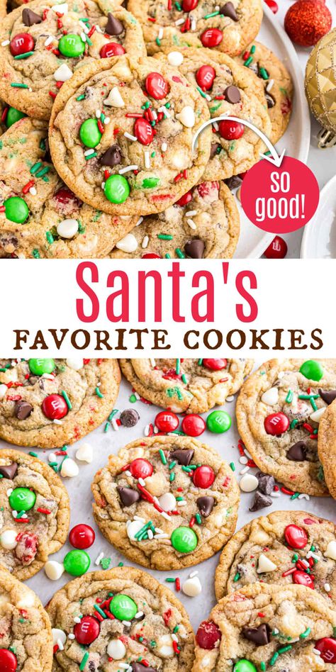 Santa’s Favorite Christmas Cookies, M M Cookies Recipe Christmas, Homemade Santa Cookies, 100 Grand Candy Bar Cookies, Chocolate Chip Santa Cookies, M&m Cookies Chocolate, Santa’s Favorite Cookies, M And M Cookie Recipe Christmas, Santa’s Christmas Cookies