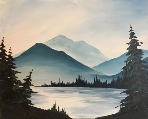 Simple Land Scape Drawing, Montana Painting Ideas, Watercolour Mountains Landscapes, Simple Mountain Painting Acrylic, Mountain Painting Simple, Mountain Painting Acrylic, Fall Mountains, Party Painting, Ocean Art Painting