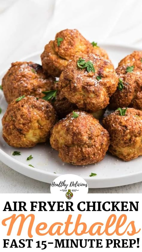 Air Fryer Chicken Balls, Air Fryer Chicken Meatballs, Chicken Meatballs Air Fryer, Airfryer Chicken Meatballs, High Protein Chicken Meatballs, Healthy Chicken Meatballs Meal Prep, Ground Chicken Meatballs Air Fryer, Chicken Meatballs No Breadcrumbs, Chicken Meatballs Healthy