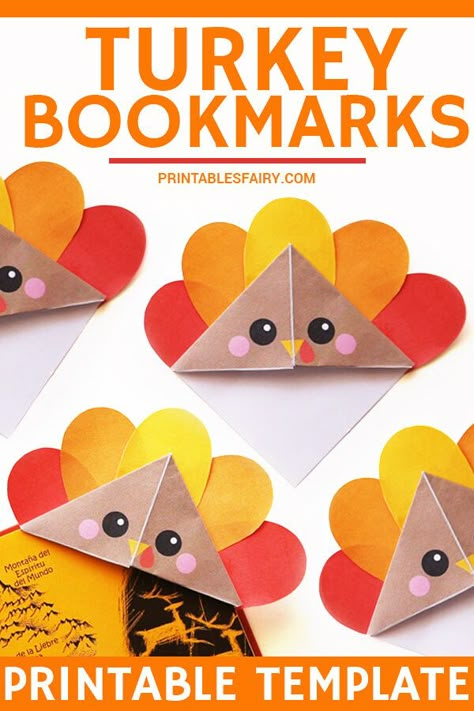 Paper Thanksgiving Crafts For Kids, Turkey Bookmark Craft, Thanksgiving Origami Easy, Easy Fall Paper Crafts, Thanksgiving Origami For Kids, Fall Origami For Kids, Thankful Projects For Kids, Easy Thanksgiving Craft, Thanksgiving Craft Kids