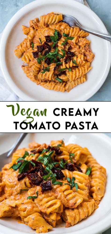 Vegan Creamy Tomato Pasta, Vegan Tomato Pasta, Seasoned Chickpeas, Tuscan Pasta, Vegan Pasta Sauce, Sun Dried Tomato Pasta, Creamy Vegan Pasta, Creamy Tomato Pasta, Homemade Pita Bread