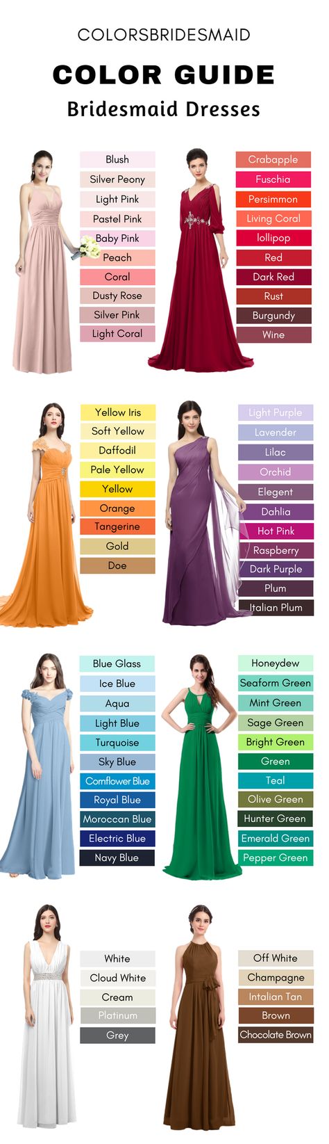 500+ styles bridesmaid dresses in 150+ colors (pink, red, green, blue, white, brown, black color families) $69-99 with 70% Off, custom made to all sizes. Cheap bridesmaid dresses with great quality. Color Families, Bridesmaid Dress Color, Color Knowledge, Blush Bridesmaid Dresses, Dress Colors, Design Moda, Cheap Bridesmaid, Fashion Vocabulary, Color Guide