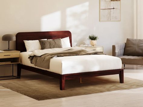 Bamboo Platform Bed Frame - Japanese Joinery Bed Japandi Bed, Japanese Bed Frame, Dark Wood Bed Frame, Japanese Platform Bed, Bamboo Bed Frame, Walnut Bed Frame, Brown Bed Frame, Dark Wood Bed, Bed Options