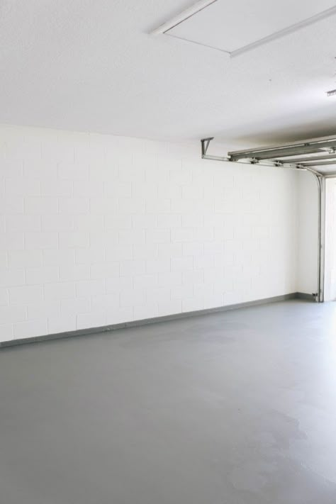 How to Paint a Garage Floor - Within the Grove Behr Concrete And Garage Floor Paint Colors, Paint Garage Floors Diy, Painted Brick Garage, Garage Cement Floor Ideas, Stained Garage Floor, Painted Garage Floor Ideas, Garage Floor Paint Colors, Finished Garage Floor, How To Paint Garage Floors