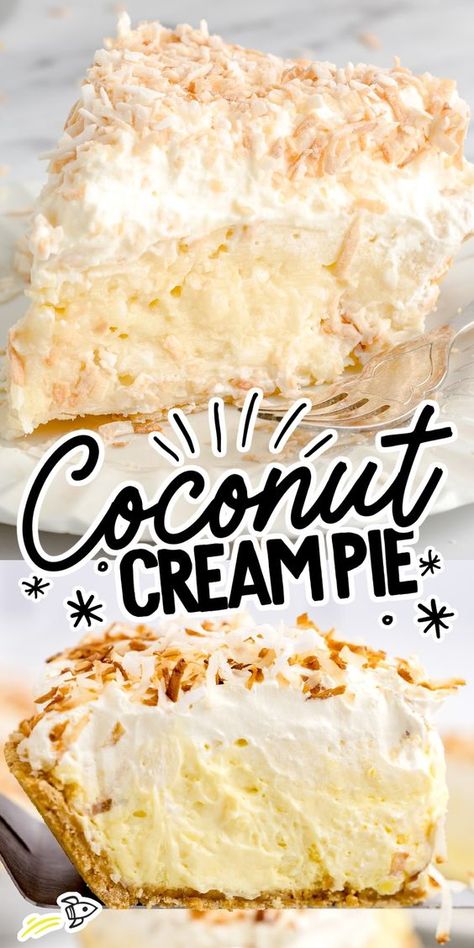 If you have ever craved a coconut cream pie, this delicious recipe is for you. This homemade dessert boasts a flaky pie crust, creamy custard filling, and fluffy whipped cream topping. Easy Coconut Cream Pie, Coconut Creme Pie, Coconut Cream Pie Easy, Best Coconut Cream Pie, Coconut Pie Recipe, Coconut Poke Cakes, Cream Pie Filling, Coconut Cream Pie Recipes, Homemade Pie Crust Recipe