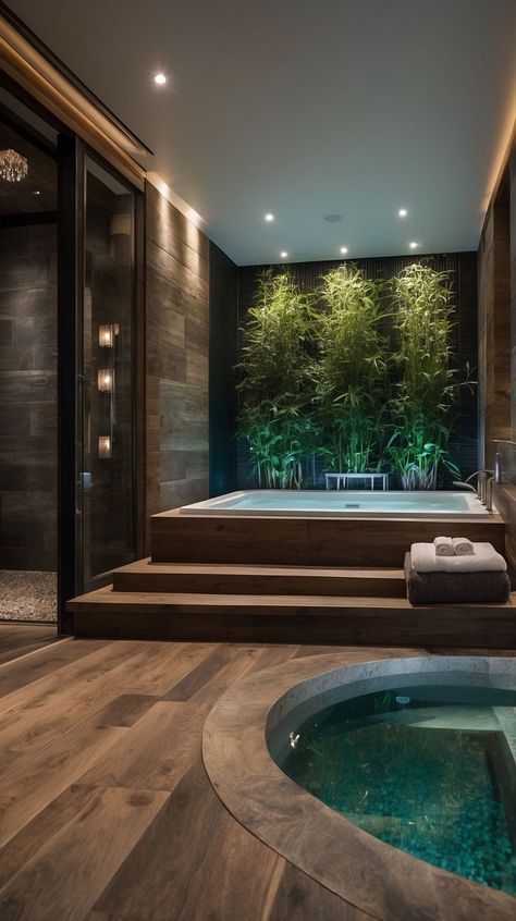 Home Spa Retreat Designs for Ultimate Comfort and Peace Jaccuzi Room Ideas, Home Hot Tub Ideas, 2 Headed Shower Ideas, Luxury Home Wellness Room, Home Gym And Spa Ideas, 2 Person Jacuzzi Tub, Spa Feature Wall Ideas, Modern Spa Like Bathroom, Wellness Room In House