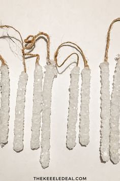 Icicle Christmas Decorations, Snowflake Themed Christmas Tree, Icicle Ornaments Diy, Crystals Ornaments, Borax Crafts, Crystal Ornaments Diy, Borax Crystal Ornaments, Borax Crystals Diy, Diy Icicle Ornaments