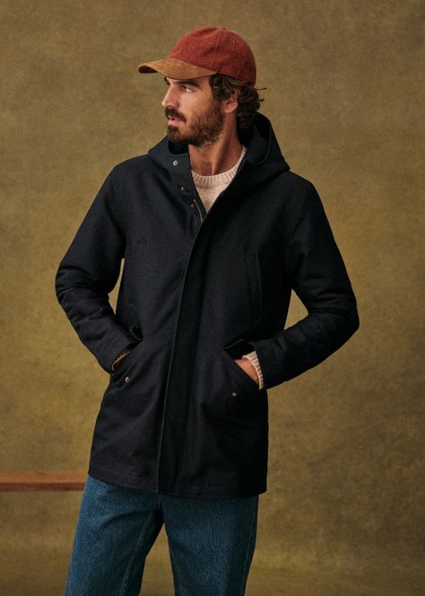 Peter Parka - Pine Green - Cotton - Sézane Urban Style Waterproof Parka For Fall, Urban Style Waterproof Fall Parka, Urban Waterproof Parka For Fall, Urban Waterproof Fall Parka, Urban Outerwear With Detachable Hood For Work, Hooded Weatherproof Outerwear For Work, Hooded Weatherproof Work Outerwear, Weatherproof Hooded Outerwear For Work, Functional Hooded Parka For Workwear