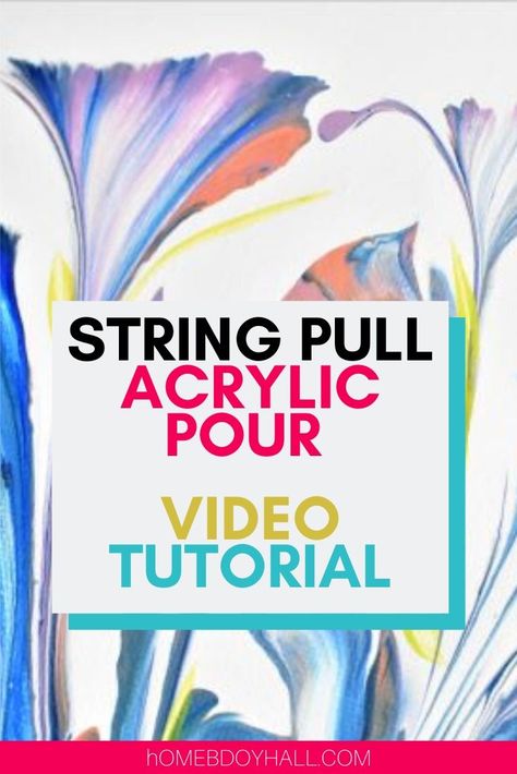 Watch a string pull acrylic pour video tutorial! | acrylic pouring | color theory | pour painting #fluid art #stringpull Bead Painting Art, Paint Pouring Art Ideas, String Pulling Acrylic Painting, String Painting Pulled Diy, Pull String Art, Painting Flowers For Beginners, String Pull Painting, Pull Painting, Pour Painting Ideas