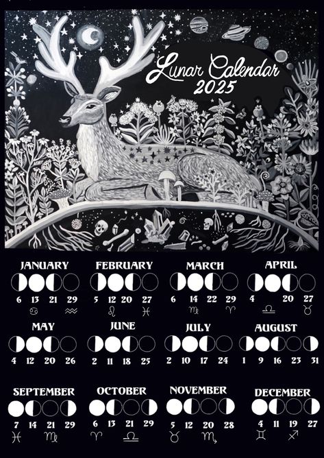 Moon Calendar 2025, Boho Bedroom Art, Dark Maximalism, Moon Planner, Pagan Calendar, Witchy Bedroom, Cycles Of Life, Moon Phase Calendar, Plant Journal