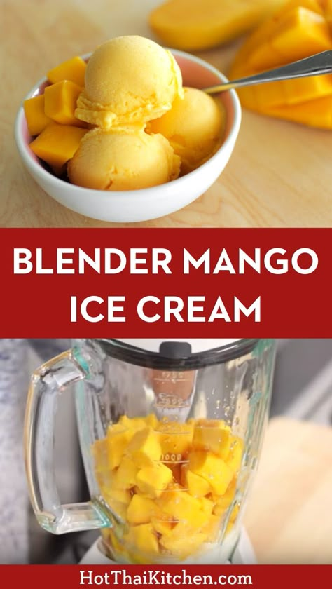 Make mango ice cream in just minutes in your blender! This recipe is packed full of fresh mango, with creaminess from greek yogurt. It’s the perfect healthy, refreshing summer dessert! #mangoicecream #blendericecream #summerdessert Ice Cream In A Blender, Mango Ice Cream Recipe, Hemgjord Glass, Mango Desserts, Blender Ice Cream, Mango Dessert Recipes, Mango Dessert, Mango Ice Cream, Vitamix Recipes