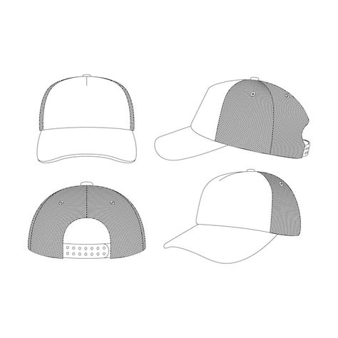 Template trucker cap vector illustration... | Premium Vector #Freepik #vector #black-cap #baseball-cap #cap-design #black-hat Cap Sketch, Cap Illustration Fashion, Flat Cap Drawing, Bucket Hat Flat Sketch, Baseball Cap Sketch, Cap Drawing, Clothing Templates, Base Ball, Logo Psd