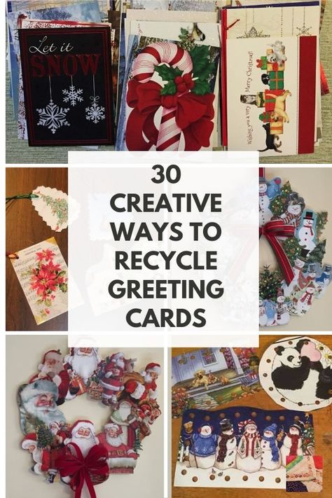 Find new and exciting ways to repurpose, recycle, reuse, and upcycle old paper greeting cards. Recycle Greeting Cards, Recycle Christmas Cards, Recycled Paper Crafts, Old Greeting Cards, Recycled Cards, Christmas Card Ornaments, Paper Greeting, Homemade Greeting Cards, Greeting Card Box