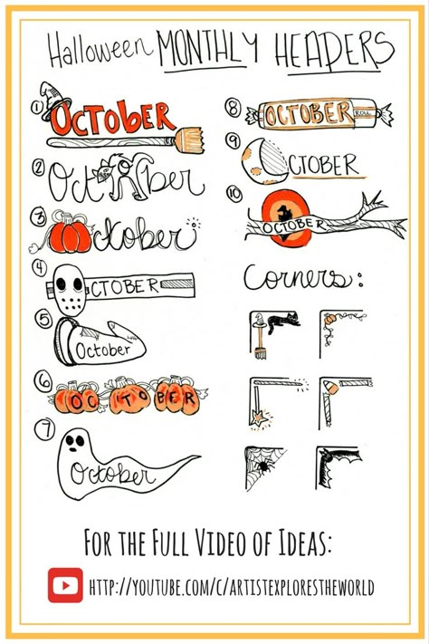 Bullet Journal Halloween, Bullet Journal October, Bullet Journal Headers, Chalkboard Calendar, Desain Buklet, Doodle Inspiration, Bullet Journal Mood, Bujo Ideas, Bullet Journal Themes