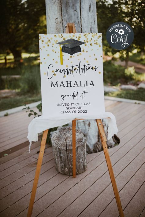 Graduation Welcome Sign Template, Printable Congratulations Graduate Welcome Board, Editable Grad Party Welcome Poster, Instant Download #graduation #minimalwelcomesign #graduationdecor #graduationwelcome #graduatesign #gradpartysign #moderngraduation #confettigraduationsign #seniorgraduation Congratulations Party Ideas, Coquette Graduation, Graduation Posters, Chic Graduation Party, Graduation Party Welcome Sign, Graduation Welcome Sign, Graduation Cake Designs, Modern Graduation Party, Graduation Party Signs