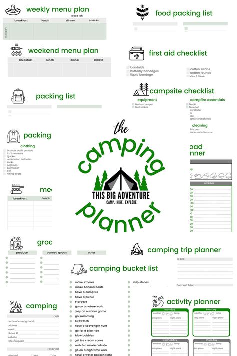 How To Plan A Camping Trip, Camping Supply List Packing Checklist, Printable Camping List Packing Checklist, Camping Menu Planner Free Printable, Rv Camping Checklist Free Printable, Camping With Kids Checklist, Camp Itinerary Template, Camping Meal Planner Free Printable, Camping Binder Free Printable