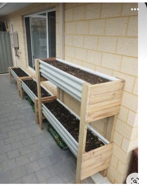 Pallet Planter Boxes, Diy Pallet Planter, Pallet Planter Box, Elevated Planter Box, Garden Boxes Diy, Elevated Gardening, Corrugated Iron, Tiered Planter, Raised Planter Boxes