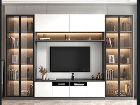 Living Room Furniture Tv Walls, Sofa Back Wall Design Living Rooms Luxury, Tv Wall Design Glass Cabinet, Tv Wall Showcase Design, Wall Display Cabinet Living Room, Tv Unit Design With Showcase, Showcase With Tv Unit, Tv Unit With Glass Doors, Tv Unit Showcase