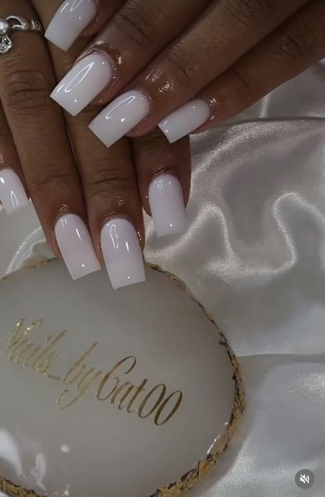 Class Acrylic Nails, Power White Acrylic Nails, Pure White Nails Acrylic, Soft White Gel Nails, All White Square Acrylic Nails, Short Creamy White Nails, Cute N Simple Nails, Short Square Acrylic Nails Designs White, Plain White Acrylic Nails With Gems