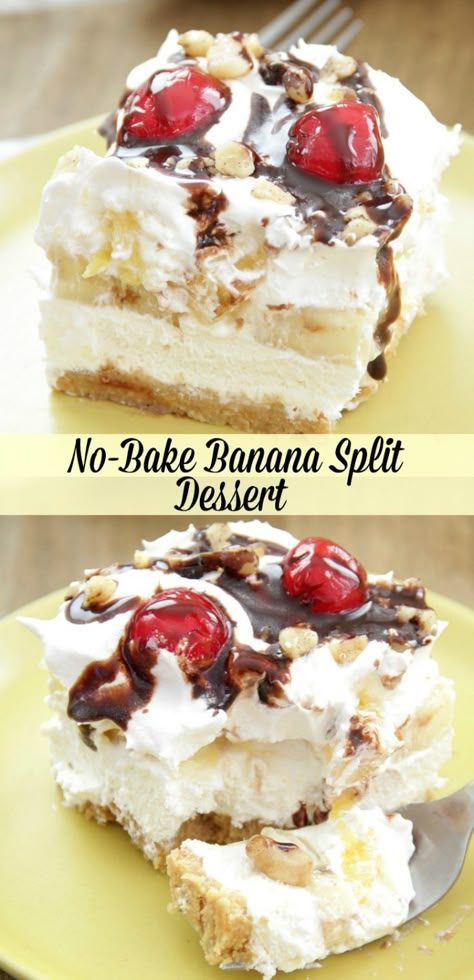 Banana Split Dessert Recipes, Banana Split Cake, Split Cake, Banana Split Dessert, Banana Dessert Recipes, Fluff Desserts, Banana Dessert, Cold Desserts, Baked Banana