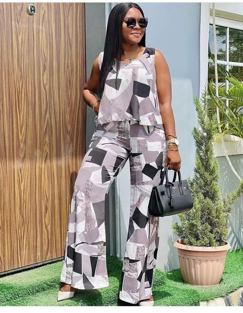 Material Top And Trouser, Trouser Styles For Ladies, Ladies Trousers Designs, Trouser And Top, Unique Fashion Outfits, African Print Jumpsuit, Special Outfits, Stylish Naija, 2piece Outfits