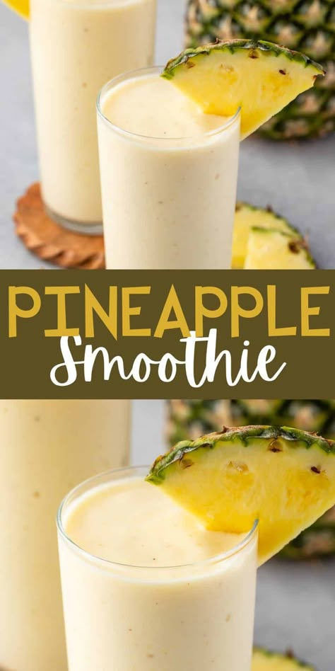 This easy Pineapple Smoothie is a perfect breakfast or snack - it's got protein from yogurt and sweetness from honey and banana. The perfect smoothie recipe! Tart Pineapple, Perfect Smoothie Recipe, Blendjet Recipes, Pineapple Banana Smoothie, Pineapple Juice Recipes, Pineapple Smoothie Recipes, Quick Smoothies, Banana Drinks, Pineapple Water