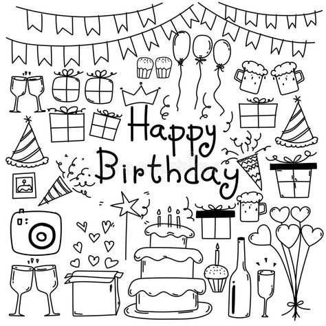 Birthday Doodles, Happy Birthday Doodles, Happy Birthday Boyfriend, Happy Birthday Drawings, Birthday Drawing, Birthday Boyfriend, Birthday Doodle, Drawings For Boyfriend, Doodle Vector