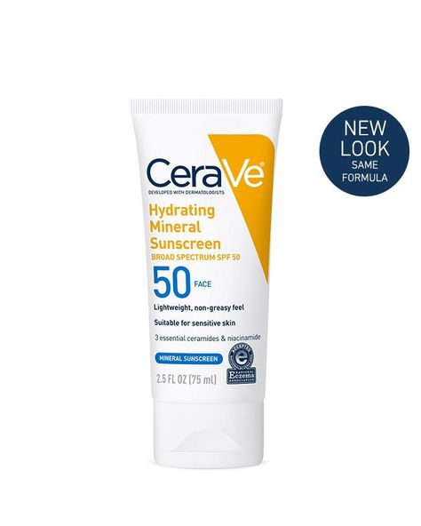 Hydrating Mineral Sunscreen Face Lotion SPF 50 | CeraVe Cerave Products, Nivea Cream, Cerave Skincare, Sunscreen Face, Vitamin E Capsules, Clay Rose, Sun Lotion, Physical Sunscreen, Foaming Facial Cleanser