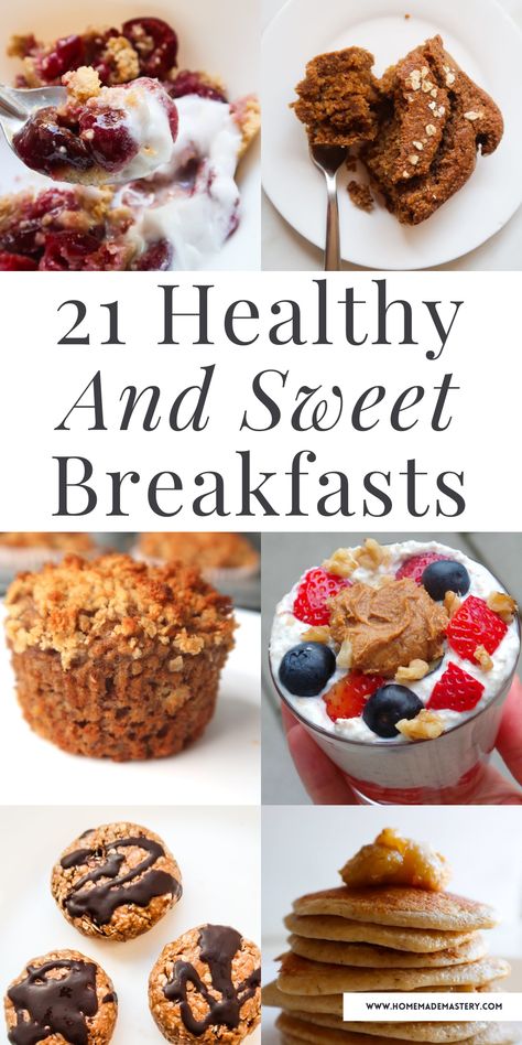 21 healthy sweet breakfast ideas for busy mornings! Featuring healthy pancakes, muffins and perfectly sweet breakfast cakes, these easy breakfast recipes will satisfy your sweet tooth and nourish your body! Sweet Tooth Breakfast Ideas, Healthy And Sweet Breakfast, Healthy Early Morning Breakfast, Healthy Heart Breakfast Recipes, Healthy But Tasty Breakfast, Healthier Sweet Breakfast, Sweet But Healthy Breakfast, Easy Breakfast Sweet Ideas, Summer Healthy Breakfast