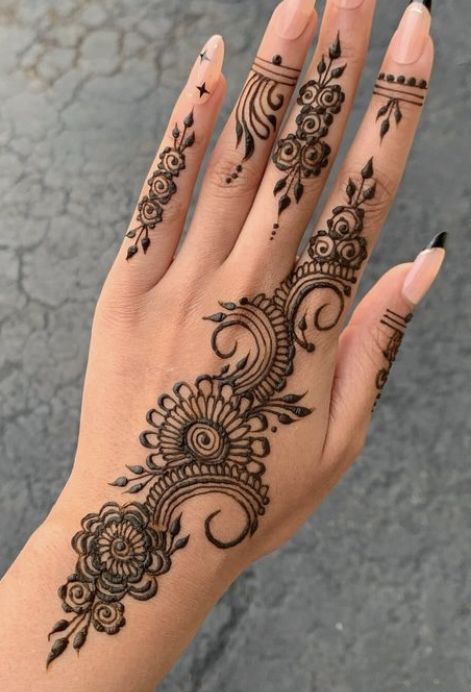 Hand Henna Designs Unique, Palm Side Henna Design, Simplistic Mehendi Designs, Hana Design Hand, Mehndi Ideas Back Hand, Mehndi Designs Backhand Simple, Henna Designs Pattern, Henna Designs Stencils, Mehndi Inspo Simple