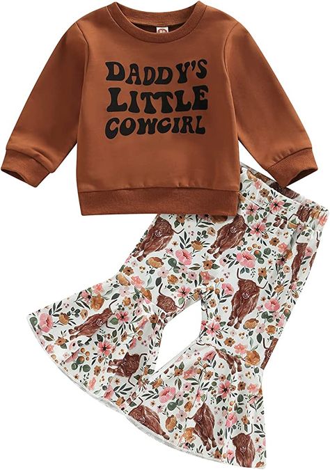 Western Baby Outfits, Girl Western Outfit, Baby Cowgirl Outfits, Western Baby Girls, Western Baby Clothes, Clothes Country, Flare Pants Set, Baby Clothes Country