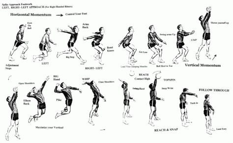 Spike Approach Footwork: Left Right-Left Approach (For Right Hand ... #volleyball #volleyball #dibujos Volleyball Spike, Spike Volleyball, Proper Running Technique, Volleyball Positions, Vertical Jump Training, Running Techniques, Volleyball Skills, Vertical Jump, Volleyball Tips