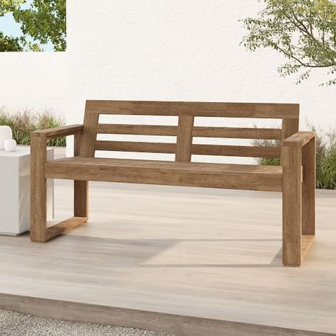 Outdoor Lounge Furniture & Outdoor Furniture Sets | West Elm Teak Bench Outdoor, Outside Benches, Modern Bench Outdoor, Front Porch Bench, Wood Bench Outdoor, Modern Outdoor Sofas, Porch Bench, Stylish Outdoor Furniture, Teak Bench