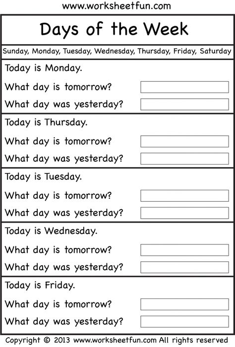 Days of the Week – Worksheet / FREE Printable Worksheets – Worksheetfun First Grade Syllabus, Fall Worksheets For 2nd Grade, 1st Grade Homeschool, Special Education Worksheets, Kinder Worksheets, Homeschool Lessons, First Grade Worksheets, English Grammar Worksheets, 2nd Grade Worksheets