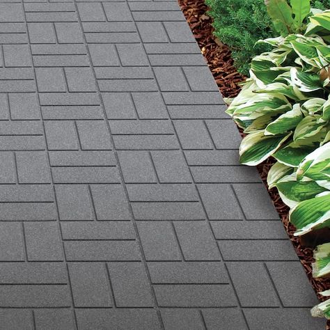 Rubberific 16-in L x 16-in W x 0.75-in H Square Gray Rubber Paver in the Pavers & Stepping Stones department at Lowes.com Small Patio With Pavers, Inexpensive Backyard Patio Ideas, Driveway Addition, Recycled Rubber Pavers, Rubber Walkway, Rubber Stepping Stones, Backyard Pavers, Rubber Pavers, Rubber Paver