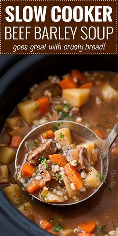 Easy Beef And Barley Soup Crock Pot, Beef Barley Soup In Crockpot, Easy Beef Barley Soup, Crockpot Beef Barley Soup, Slow Cooker Beef Barley Soup, Soup Hearty, The Chunky Chef, Chunky Chef, Crockpot Soup