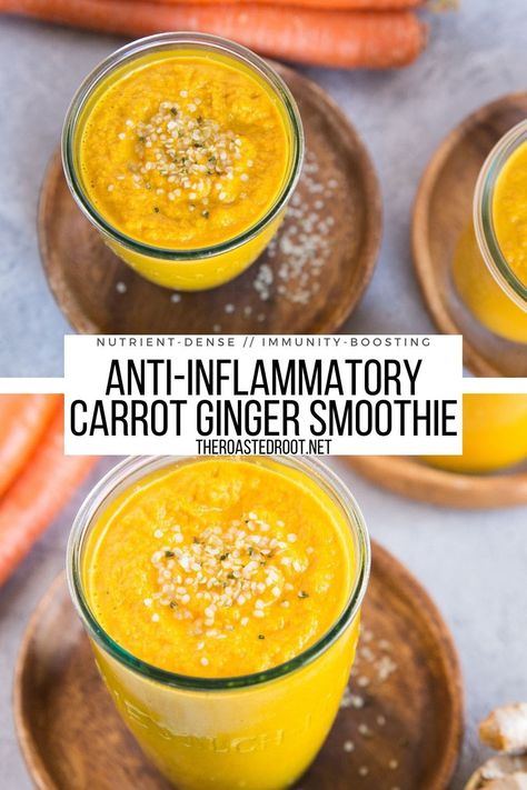 Anti-Inflammatory Carrot Ginger Smoothie - The Roasted Root Immune System Smoothie, Carrot Ginger Smoothie, Inflammation Smoothie, Ginger Smoothie Recipes, Healthy Smoothie Recipe, Carrot Smoothie, Turmeric Smoothie, Inflammation Recipes, Anti Inflamatory