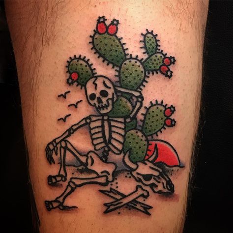 Meaningful Mexican Tattoo, Traditional Native Tattoo, Weird American Traditional Tattoo, American Traditional Skeleton Tattoo, American Traditional Cactus Tattoo, Country Inspired Tattoos, Pokemon Traditional Tattoo, American Traditional Skeleton, Western Traditional Tattoo