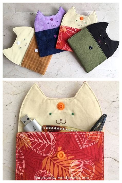 Little Feline Pouches Free Sewing Pattern Nerdy Sewing Projects, Sewing Machine Projects, Cute Sewing Projects, Free Sewing Pattern, Sew Ins, Small Sewing Projects, Sewing Class, Christmas Sewing, Sewing Projects For Beginners