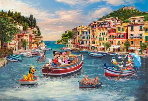 Cowboy Camp, Thomas Kinkade Paintings, Kinkade Paintings, Kinkade Disney, Thomas Kinkade Disney, Nightmare Before Christmas Wedding, Italy Art Print, Visiting Italy, Disney Mickey And Minnie