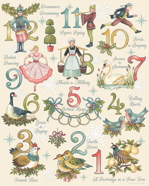 12 Days Of Xmas, Holiday Hostess Gifts, Creepy Christmas, Christmas Artwork, Christmas Coasters, Twelve Days Of Christmas, Woodland Christmas, Old Fashioned Christmas, Christmas Print