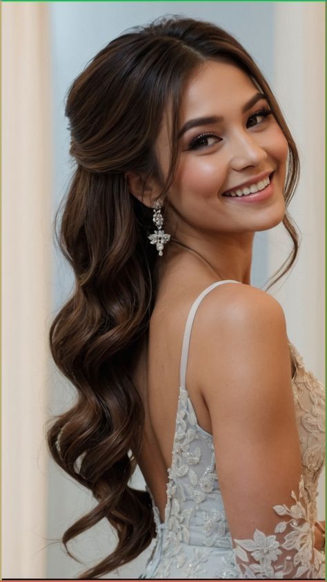 Wedding Guest Hairstyles Medium Straight, Ponytail Hairstyles With Saree, Hairstyles Prom Medium Hair, Hairdo Wedding Bridesmaid, Bridesmaid Hairstyles Black Hair, Medium Length Hair Styles Wedding Guest, Hairdo Simple Elegant, Half Up Do Wedding, Medium Hairdo