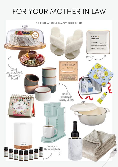 Mother's Day gift ideas for the mother in laws in your life! Follow comestayawhile for achievable DIY home projects from a self taught mom. Comestayawhile posts neutral home decor, fashion finds, simplified beauty products, parenting, humor, lifestyle, spring styling tips, gift guide catalogs, & more. Follow amandalovesamazon for the best deals in home, fashion, & beauty from Amazon. Amandalovesamazon posts spring home, Mother’s Day gift ideas, gifts for every mom, grandma & mother in law. Gift Basket For Mother In Law, Christmas Gifts For New Parents, Christmas Gift Ideas For Mother In Law, Diy Mother In Law Gift Ideas, Mother In Law Birthday Gift Ideas, Mil Gift Ideas, In Laws Gift Ideas, Christmas Gifts For Mother In Law, Christmas Gift Ideas Mom