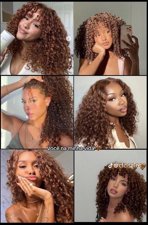 Mixed Ginger Hair, Maple Brown Hair Color Curly Hair, Curly Hair Esthetics, 3c Hair Color Ideas, Black Women Light Brown Hair, Chocolate Curly Hair Color, Color For Curly Hair Ideas, Curly Chestnut Hair, Hair Dyes For Curly Hair