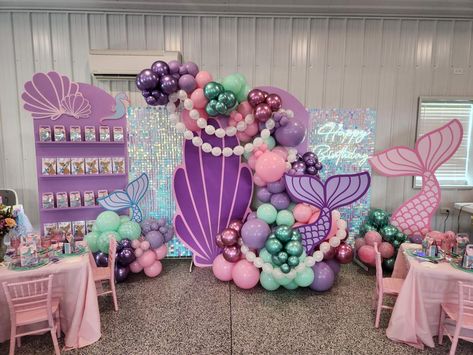 Mermaid Lagoon First Birthday | CatchMyParty.com Little Mermaid First Birthday Party, Mermaid First Birthday Party, Mermaid Baby Shower Decorations, Mermaid Birthday Party Ideas, Ariel Birthday Party, Mermaid Theme Birthday Party, Ariel Birthday, Birthday Mermaid, Mermaid Photos