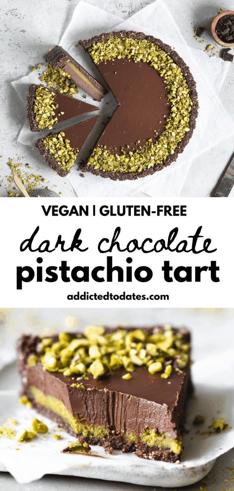 Dark Chocolate Pistachio, Pistachio Tart, Deserturi Raw Vegan, Pistachio Paste, Vegan Tarts, Patisserie Vegan, Chocolate Pistachio, Postre Keto, Raw Vegan Desserts