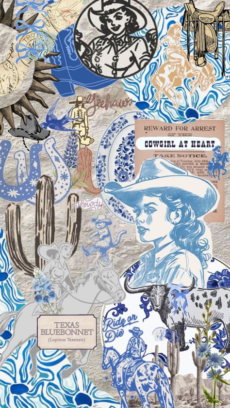 Cowgirl Aesthetic Background blue wild west collage western wallpaper horse riding bluebonnet flowers Cowgirl Aesthetic Background, Blue Western Wallpaper, Wallpaper Horse, Western Aesthetic Wallpaper, Cowgirl Era, Western Wallpaper, Western Wallpaper Iphone, Cowgirl Aesthetic, Simple Iphone Wallpaper