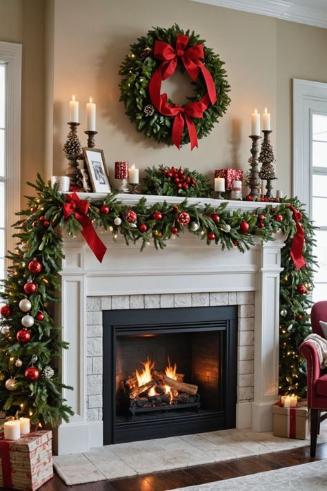 Rustic Lantern Centerpieces, Christmas Mantel Decor, Mantel Decor Ideas, Creative Christmas Trees, Christmas Mantel, Christmas Mantel Decorations, Christmas Mantle, Twinkling Lights, Mantel Decor