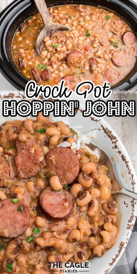 Black Eyed Peas Recipe Kielbasa, Hoppin John Casserole Recipe, Hoppin Jack Recipe, Dried Black Eyed Peas Recipe Crock Pot, Fall Pot Luck Recipes, Pot Luck Dishes Easy Crockpot, Hoppin Johns, Hoppin John Soup, Black Eyed Peas Recipe Crock Pot